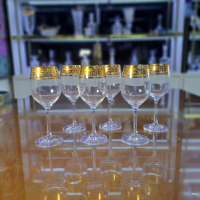 Bộ ly vang pha lê cao cấp mạ vàng 1299, thương hiệu RONA, xuất xứ Slovakia - Hàng chính hãng