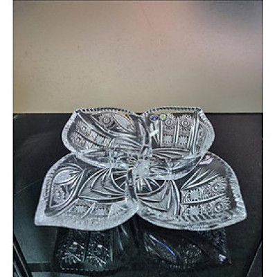 Khay mứt 4 cánh hoa pha lê mài Bohemia đường kính 35cm Hàng chính hãng