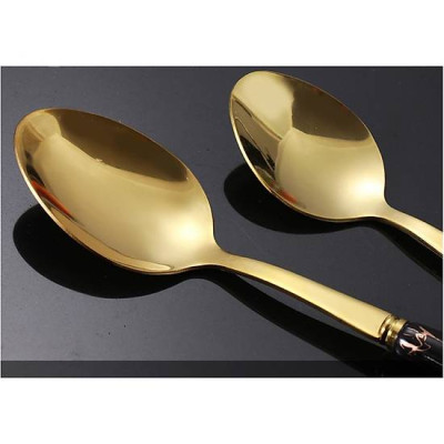 Bộ Dao Muỗng Nĩa Kèm Giá Đựng 24 Món Mạ Vàng Chống Gỉ Cao Cấp Dao Thìa Dĩa Có Vân Đá Cẩm Thạch Tặng Kèm Khay Treo - Hàng Chính Hãng [Được đồng kiểm]