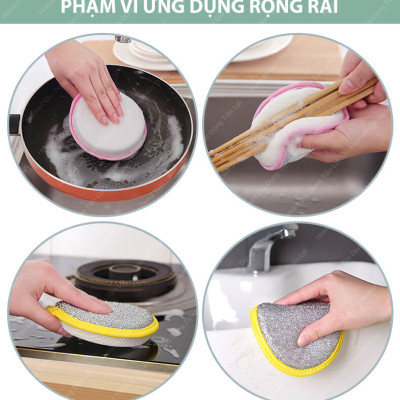 Miếng Bọt Biển Rửa Chén 2 Mặt Vải Lưới Tạo Bọt Rửa Bát Cọ Nồi Đa Năng Tiện Lợi