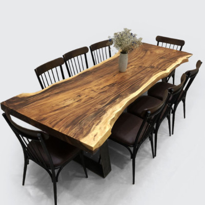 Bộ bàn 8 ghế gỗ me Tây nguyên khối CTMTBD5 Tundo 2m42 x 64/96 x 78 cm gỗ dày 7cm