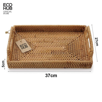 Khay mây guột chữ nhật có tay cầm đựng hoa quả, đồ ăn, decor, không bị mốc tiện dụng | EH066