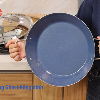 Chảo Paella iMat Hybrid 32cm màu xanh