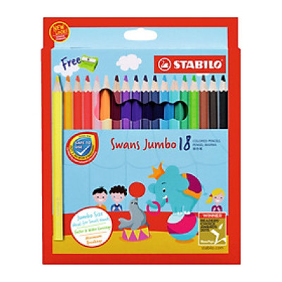 Bộ bút chì màu STABILO Swans Jumbo 18 cây - Hộp 18 màu (CLJ1875-18)