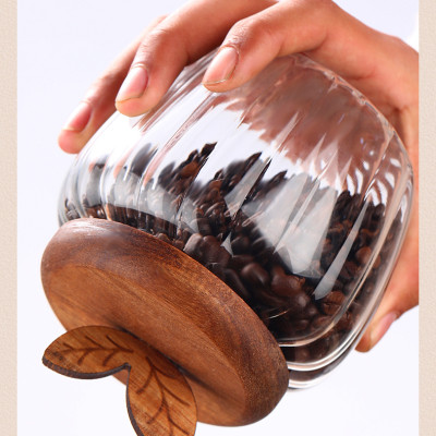 Lọ thủy tinh tròn nắp gỗ ron kín dung tích 700ml decor bếp