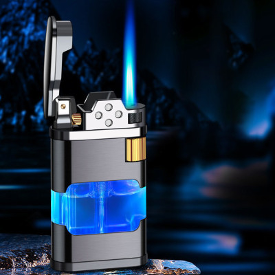 Vỏ Hột Quẹt Bật Lửa Khè Gas AB905 Khò 1 Tia Mạnh Mẽ Thân Bật Lửa Lộ Thiên Trong Suốt Đèn Led Nhấp Nháy Cực Đẹp-Có Hộp