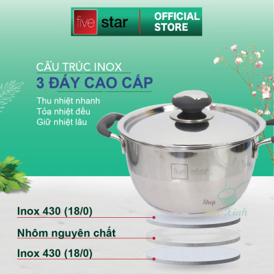 Bộ nồi chảo chống dính bếp từ 3 đáy inox 430 Thân Cool Fivestar Standard quai silicon chống nóng nắp inox , tặng 1 vá canh