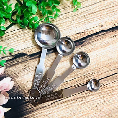 Muỗng Đong Định Lượng Inox - Bộ 4 Cây. Chuyên phục vụ Sp Gia dụng, Khuôn làm bánh, Dụng cụ học Sinh, Nhà hàng, Quán ăn