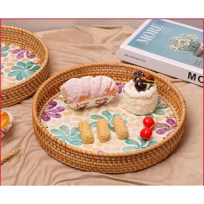 Khay mây khảm trai ONGTRE cao cấp, đựng đồ đa năng - OTK3