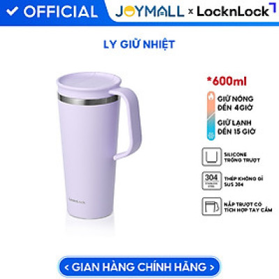 Ly giữ nhiệt LocknLock Daily Handle Tumbler màu tím LHC4330VOL 600ml, Hàng chính hãng, nắp trượt tích hợp tay cầm - JoyMall
