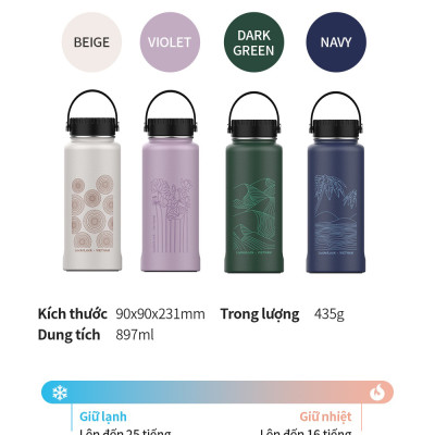 Bình giữ nhiệt LocknLock Riga Tumbler Vietnam Edition màu Hồng tím - Hoa sen LHC4160VOL 897ml, Hàng chính hãng, có quai xách dễ dàng mang đi - JoyMall