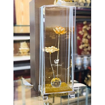 Chậu sen dát vàng (13×15.5x39cm) MT Gold Art- Hàng chính hãng, trang trí nhà cửa, quà tặng dành cho sếp, đối tác, khách hàng