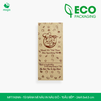 MFT1N3NN - 24x9.5x4.5 cm - 1000 Túi bánh mì Nâu, in sẵn họa tiết ĐẦU BẾP - Bao bánh mì Túi giấy thực phẩm an toàn