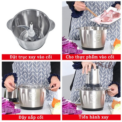 Máy Xay Thịt Cối Inox 304 Loại 4 Lưỡi Đa Năng Mini Cầm Tay Siêu Khỏe Dễ Dàng Sử Dụng  Dung Tích 2 Lít - Hàng Nhập Khẩu