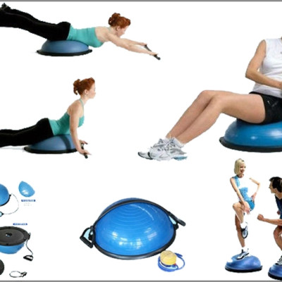 Bóng tập thăng bằng Bosu, bóng tập thể lực tích hợp thêm dây kéo thể lực đàn hồi hỗ trợ các bài tập gym, yoga an toàn