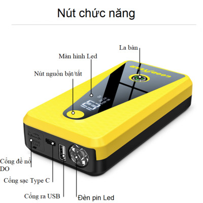 Bộ kích điện bình acquy ô tô, kích nô kiêm pin sạc dự phòng Goodyear GY-2626 - Dung lượng pin: 12000mAh - HÀNG NHẬP KHẨU