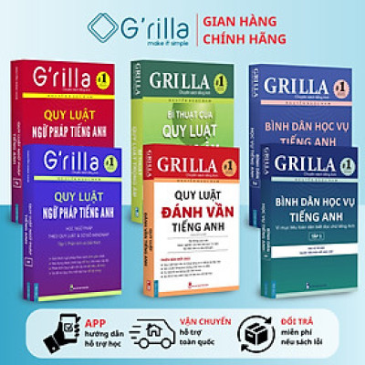 Sách - Combo 6 Bình dân học vụ tiếng Anh, Học đánh vần và Ngữ pháp theo quy luật 1 & 2 GRILLA