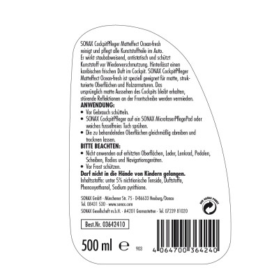 Chai Xịt Bảo Dưỡng Táp Lô Hương Đại Dương Sonax Cockpit Spray Matt Effect Ocean-fresh 364241