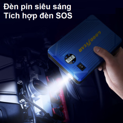 Bộ kích n.ổ, kiêm bơm lốp và sạc dự phòng dung lượng 10.400mAh dùng cho ô tô. Thương hiệu Mỹ cao cấp Goodyear GY-5282