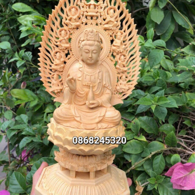 Tượng mẹ  phật bà quan âm bồ tát bằng gỗ hoàng dương kt cao 31×13cm  