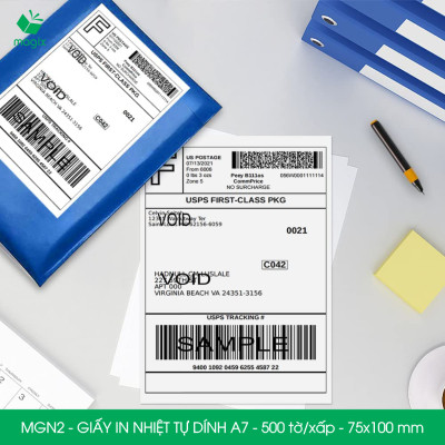 MGN2 - 75x100 mm - Combo 2 xấp 500 tờ giấy in nhiệt A7 tự dính - Giấy in đơn hàng, giấy in A7