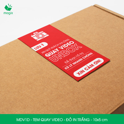 500 Tem chú ý quay video trước khi mở hàng, decal dán hộp - 10x5 cm - Đỏ in trắng - MDV1D