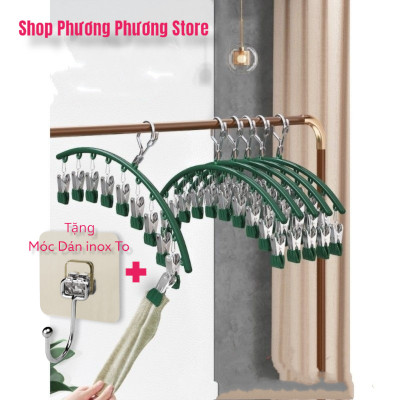 Móc phơi quần áo inox có khóa móc treo chắc chắn - 10 kẹp được phủ nhựa chống sầy xước khi phơi đồ ( tặng móc dán inox to ) Hàng Cao Cấp 