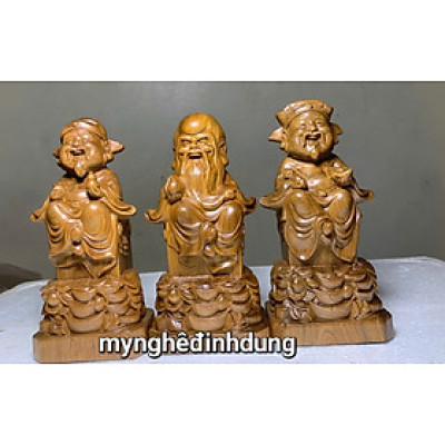 Bộ tượng tam đa phúc lộc thọ bằng gỗ bách xanh thơm nức kt cao 15x7x5cm 