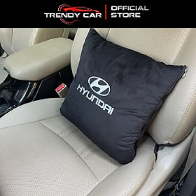 Gối và chăn (mền) 2 trong 1 (logo Hyundai) - Sử dụng làm tựa lưng chăn đắp văn phòng hoặc ô tô tiện dụng chất lông tuyết
