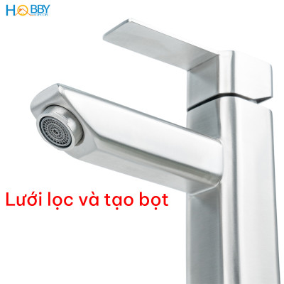 Vòi chậu rửa mặt nóng lạnh thân vuông inox 304 Hobby home decor VRM12