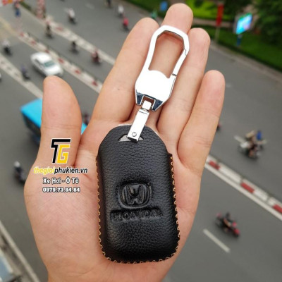 Bao da Handmade bảo vệ chìa khóa xe Honda CR-V, HR-V, City, Civic 3 nút bấm…kèm móc đeo Inox