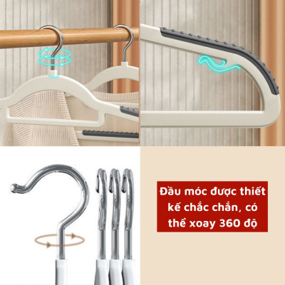 Set 10 móc treo quần áo chống trượt xoay 360 đa năng 