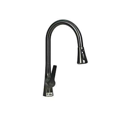 Vòi rửa nóng lạnh cao cấp xoay 360 dây rút đồng mạ PVD màu xám Juno sofa Teady VCCT-1990