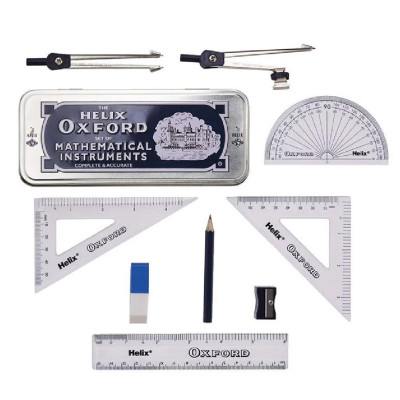 Bộ Thước Eke 9 Món Học Toán Hộp Thiếc - Helix