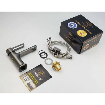 Vòi Lavabo nóng lạnh Đồng mạ tĩnh nhiệt màu xám Eurolife EL-GRAY 02