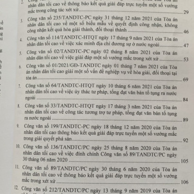 Tổng hợp công văn của Tòa án nhân dân tối cao, hướng dẫn nghiệp vụ, giải đáp vướng mắc trong lĩnh vực dân sự, tố tụng dân sự