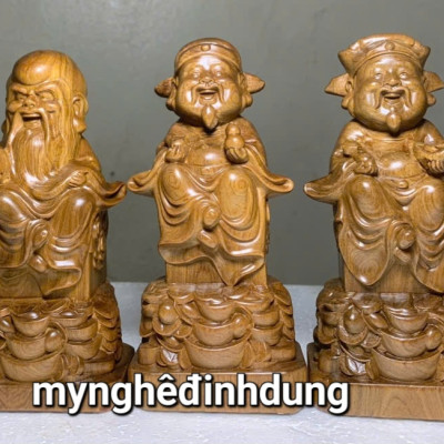 Bộ tượng tam đa phúc lộc thọ bằng gỗ bách xanh thơm nức kt cao 15x7x5cm 