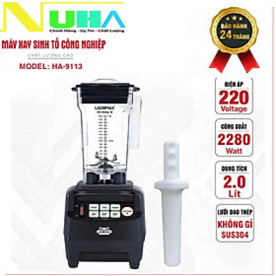 Máy xay sinh tố công nghiệp Ladomax HA9113 phá đá tuyết nhanh, công suất 2280W, có hẹn giờ, moto đồng-Hàng chính hãng