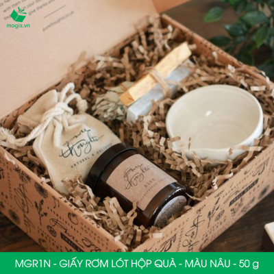 MGR1N - 100g Giấy rơm lót hộp quà màu nâu - Giấy sợi rơm trang trí - Giấy vụn chống sốc