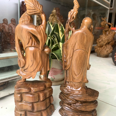 Cặp tượng tế công và tượng trường my bằng gỗ bách xanh thơm phức kt cao 20×8×6cm