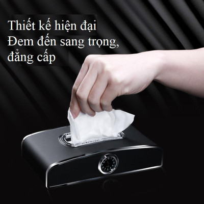 Hộp đựng khăn giấy kiêm bảng sdt và đồng hồ cao cấp đặt taplo ô tô, xe hơi TB-6137
