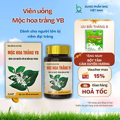 Viên Uống MỘC HOA TRẮNG YB Hỗ Trợ Rối Loạn Tiêu Hóa, Viêm Đại Tràng - Lọ 60 viên