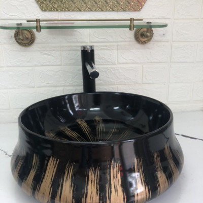Chậu LAVABO Tròn Đen Ánh Vàng GRVL04