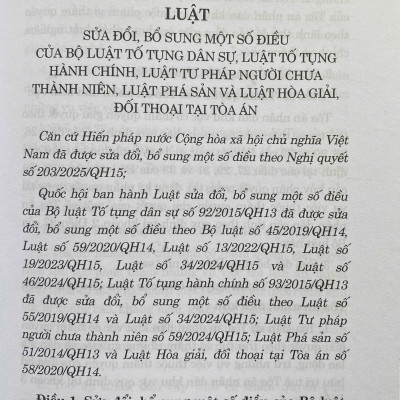 Luật sửa đổi, bổ sung một số điều của Bộ Luật Tố tụng dân sự, Luật tố tụng hành chính, Luật tư pháp người chưa thành niên, Luật Phá sản và Luật Hoà giải, đối thoại tại toà án