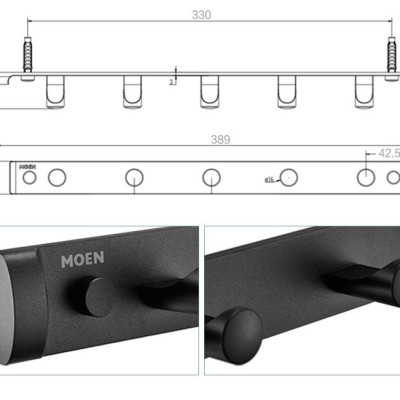 Thanh móc áo phòng tắm 5 móc dòng Cologne Moen - ACC2709BLK