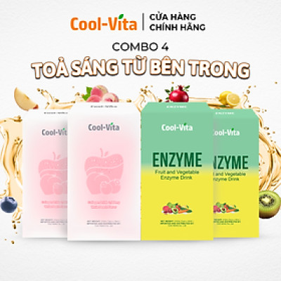 Combo Bộ 2 Hộp Collagen Uống Trẻ Hóa Sáng Da & 2 Hộp Enzyme Chiết Xuất Từ Trái Cây và Rau Củ Hỗ Trợ Tiêu Hoá, Thanh Lọc Cơ Thể Coolvita (4 Hộp)