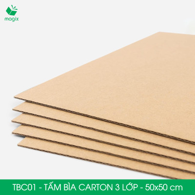 TBC01 - 50x50 cm - 5 tấm bìa carton 3 lớp nguyên tấm cứng cáp, bìa gói hàng, bìa mô hình