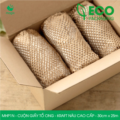 MHP1N - 30cm x 25m - Cuộn giấy tổ ong chống sốc - Kraft nâu Cao Cấp - Giấy gói hàng, gói quà