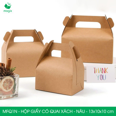 MFQ1N - 13.5x10x10 cm - 100 hộp giấy kraft có quai xách - Hộp đựng bánh ngọt, hộp quà tặng handmade