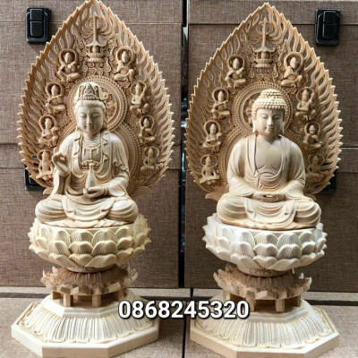 Tượng mẹ  phật bà quan âm bồ tát bằng gỗ hoàng dương kt cao 31×13cm  